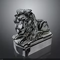 Classic Stone Lion Statue Lying On Square Pedestal With Detailed Mane And Paws