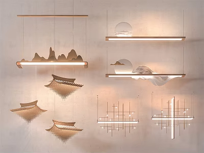 New Chinese Chandelier Ancient Architecture Chandelier Creative Art Chandelier Traditional Architecture Chandelier Dining Room Living Room Chandelier 3d model
