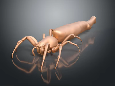Detailed Copper Colored Spider Model Featuring Long Legs On Reflective Dark Background 3d model