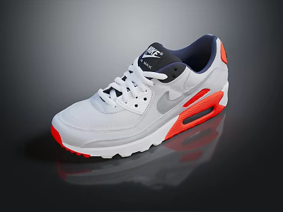 Stylish White Nike Air Max Shoes With Orange Sole And Black Logo Design 3d model