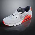Stylish White Nike Air Max Shoes With Orange Sole And Black Logo Design