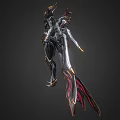 Game Movie Character With Mechanical Winged Metallic Armor And Red Glowing Accents