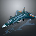 Modern Dark Green Fighter Jet Model with Yellow Markings Sharp Nose and Reflective Surface