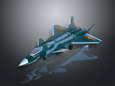 Modern Dark Green Fighter Jet Model with Yellow Markings Sharp Nose and Reflective Surface 3d model