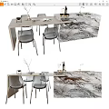 Modern Dining Table Set With Marble Counter Transparent Chairs And Decorative Items 3d model
