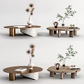 Stylish Modern Coffee Tables With Wooden Bases Vases Plants And Decorative Books