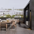Modern Outdoor Terrace Table And Chair Set With City View And Open Design