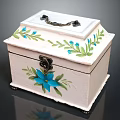 Decorative White Chest With Hand Painted Blue Flowers Green Leaves And Metal Lock