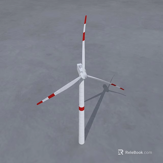 Industrial Wind Turbine With Red And White Striped Blades And Tall Tower Structure 3d model 