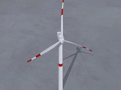 Industrial Wind Turbine With Red And White Striped Blades And Tall Tower Structure 3d model