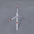 Industrial Wind Turbine With Red And White Striped Blades And Tall Tower Structure