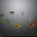 Colorful Trees Displaying Green Yellow Red and Bare Branches on Gray Background