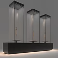 Cultural Center Transparent Glass Display Cases With Black Base And Illuminated Exhibits