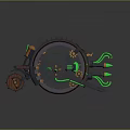 Steampunk Motorcycle With Large Spiked Wheel Mechanical Gears And Glowing Green Accents