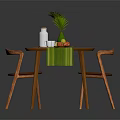 Wooden Dining Table Set with Four Chairs Green Table Runner and Fruit Plate