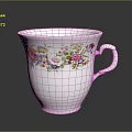 Delicate White Porcelain Cup With Colorful Floral Patterns On Body And Curved Handle