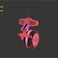 3D Modeled Game And Movie Mechanical Character With Pink Black Large Wheel And Glowing Details