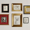 Various Framed Artworks With Sketches And Paintings On White Wall