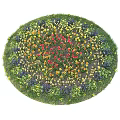 Vibrant Bonsai Potted Plants With Colorful Flowers And Circular Green Grass Arrangement