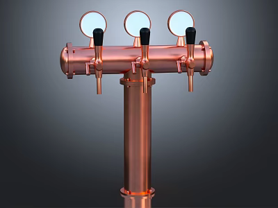 Modern Copper Three Spouts Faucet Featuring Vertical Design And Top Knobs 3d model