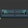Modern Blue Sofa With Turquoise Patterned Pillows And Golden Legs