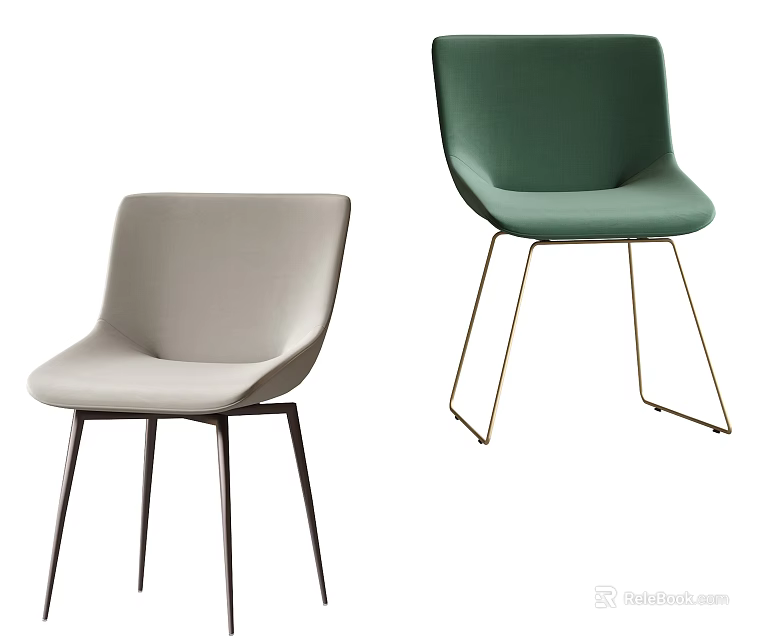 Modern Minimalist Dining Chairs With Light Gray And Dark Green Upholstered Seats And Metal Legs 3d model 