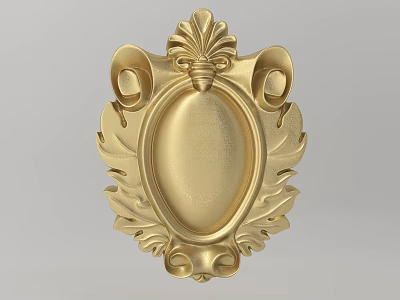 Golden Ornate Carved Decoration With Leaf Motifs Scrolls Floral Top And Oval Center 3d model