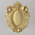 Golden Ornate Carved Decoration With Leaf Motifs Scrolls Floral Top And Oval Center