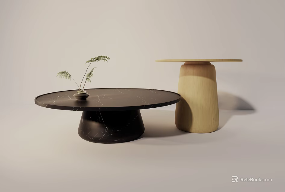 Modern Living Room Interior With Round Coffee Table Wooden Side Table And Green Plant 3d model 
