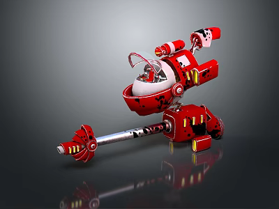 Detailed Futuristic Red Mechanical Weapon With Cockpit And Long Cannon Barrel Design 3d model