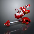 Detailed Futuristic Red Mechanical Weapon With Cockpit And Long Cannon Barrel Design