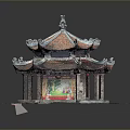 Traditional Chinese Pavilion With Red Tiled Roof Upturned Eaves And Stone Base