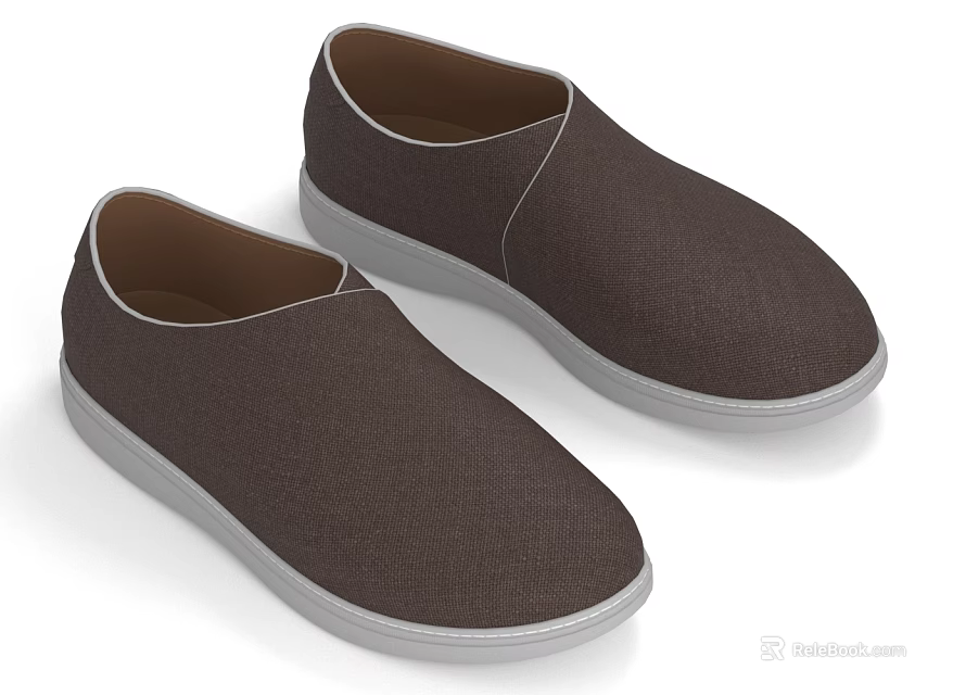 Brown Fabric Slip On Casual Shoes With White Sole And Comfortable Design 3d model 