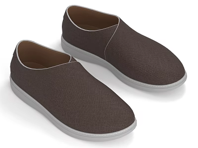 Brown Fabric Slip On Casual Shoes With White Sole And Comfortable Design 3d model