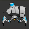 Sci Fi Game Movie Character Robot With White Gray Body Circular Top And Mechanical Claws