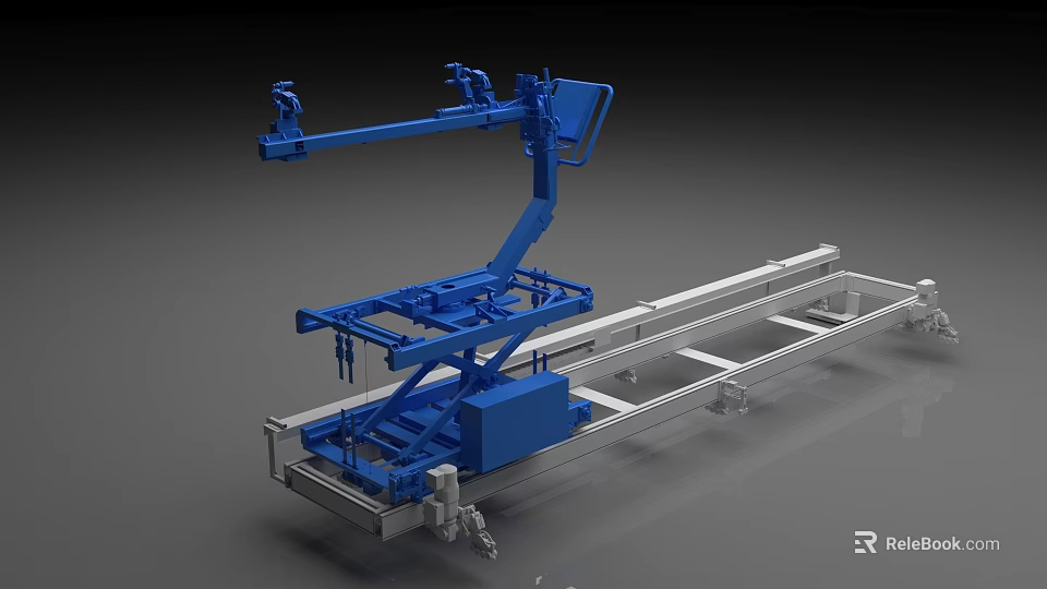 Blue Industrial Mechanical Arm Lifting Platform With Metal Rail Structure 3d model