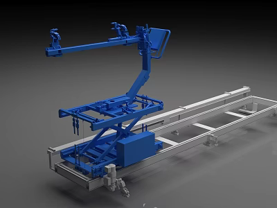 Blue Industrial Mechanical Arm Lifting Platform With Metal Rail Structure 3d model