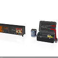 Essential Equipment And Open Toolbox With Pliers Hammer Tape Measure And Can