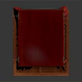 Red Canopy Double Bed With Curtains Wooden Frame Gray Pillow And Stitched Details