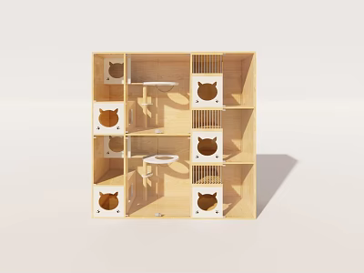 Wooden Multi Layer Storage Shelf With Cat Face Design For Home Organization 3d model