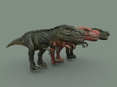 Realistic Dinosaur Models In Three Different Colors Standing With Detailed Textures 3d model