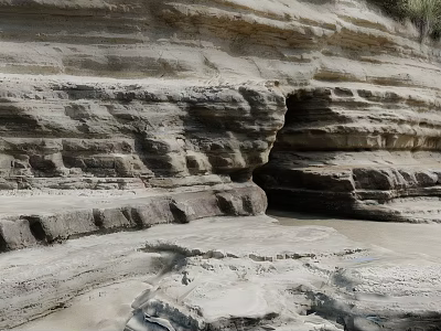 Natural Garden Landscape With Layered Rock Formations Sand Areas And Cave Structures 3d model