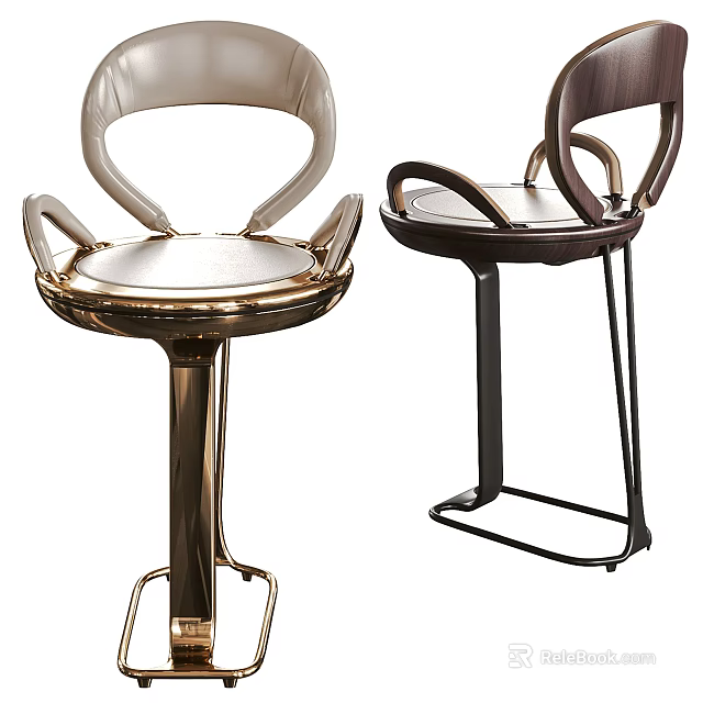 Modern Bar Stools With Leather Seats Curved Backrests And Gold Black Metal Frames 3d model 