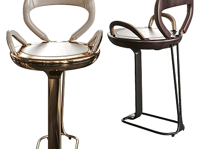 Modern Bar Stools With Leather Seats Curved Backrests And Gold Black Metal Frames 3d model