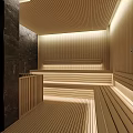 SPA Sauna Interior Design With Wooden Walls Benches And Warm Lighting