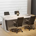 Modern White Office Desk with Vase Dried Branches and Black Office Chairs on Wooden Floor