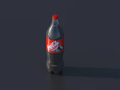 Coca-Cola Carbonated Soft Drink in Plastic Bottle with Red Label Dark Liquid and Red Cap 3d model