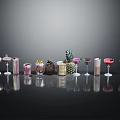 Assorted Colorful Cocktails in Different Shaped Glasses with Central Pineapple Decoration