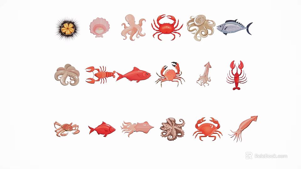 Cartoon Marine Animal Pendants Featuring Crab Fish Octopus And Lobster Designs 3d model 