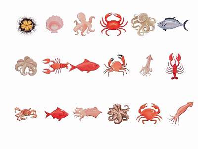 Cartoon Marine Animal Pendants Featuring Crab Fish Octopus And Lobster Designs 3d model